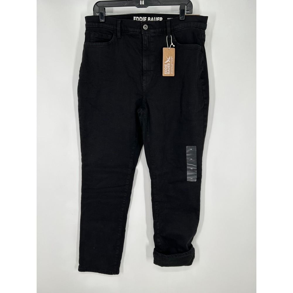 Eddie Bauer Venture Straight Leg Fit Jeans Women 16 Fleece Lined High Rise 34x30